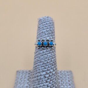 Size 5 Sterling Silver Triple Turquoise Stone Native Design Ring A4736